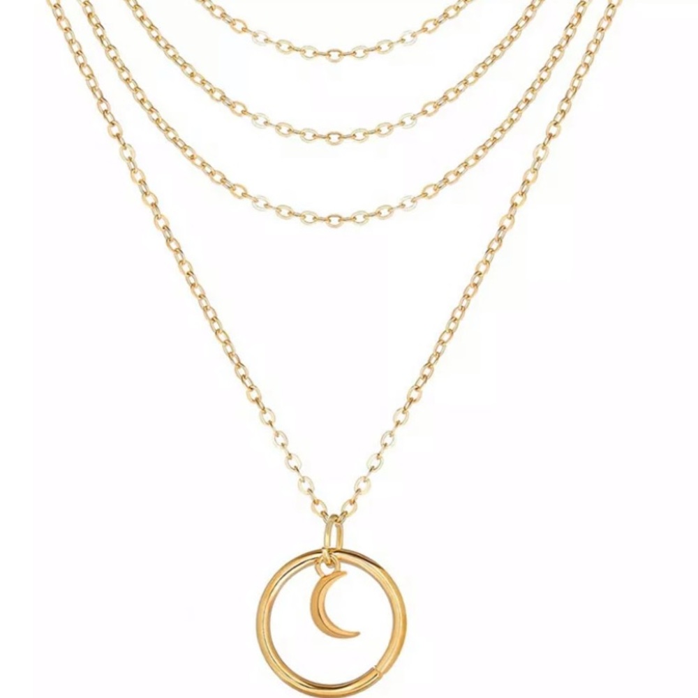 4-Layered Circle Dangling Moon Pendant Necklace💛